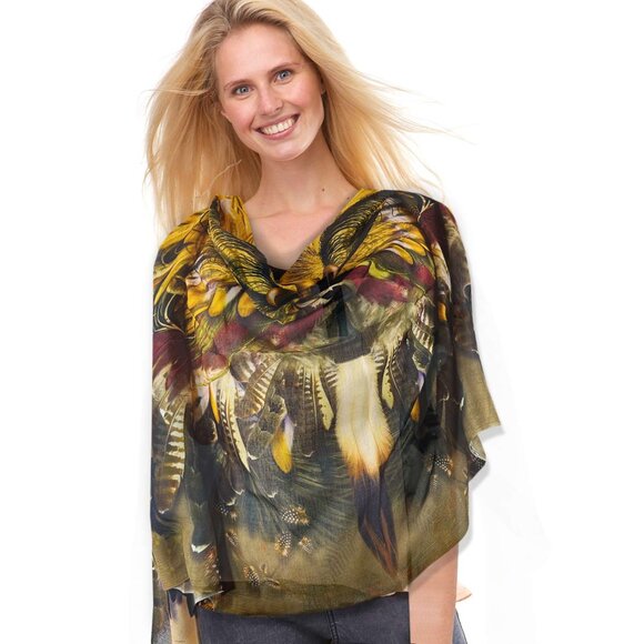 Phoenix Feather Wings in Flight Long Natural Fiber Scarf Shawl - Picture 4 of 10